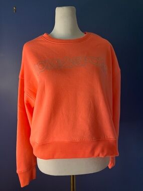 Love & Sports neon coral sweatshirt, w silver "love & sports" logo, sz 8-10 soft